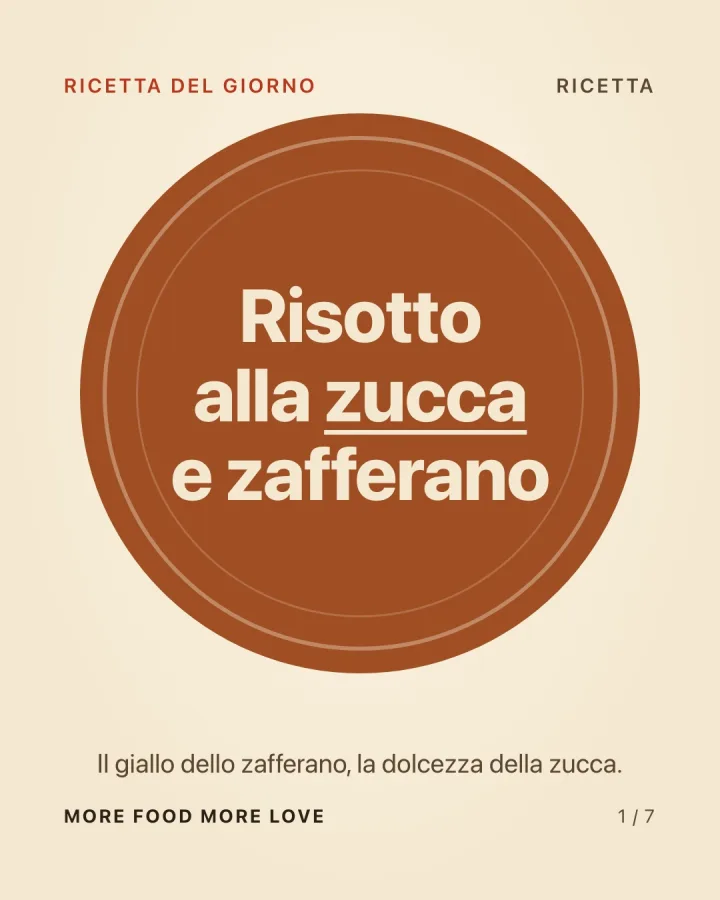 Grafica Instagram «Risotto alla zucca e zafferano» su fondo crema.