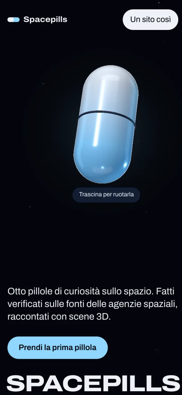 Il sito Spacepills su telefono.